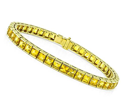 Square Cut Yellow Sapphire 18k Yellow Gold Line Bracelet