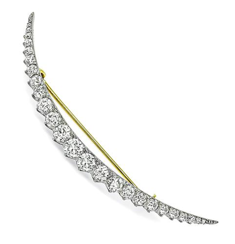 Bailey Banks and BiddleVintage Old Mine Cut Diamond Platinum and 18k Yellow Gold Crescent Pin 