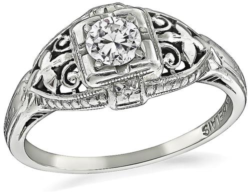 Vintage Old European Cut Diamond 18k White Gold Engagement Ring