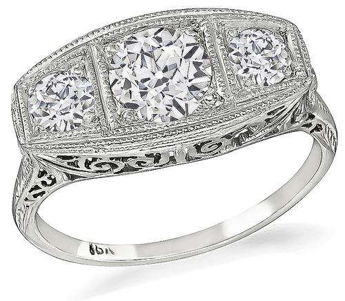 Edwardian Old European Cut Diamond 18k White Gold Anniversary Ring