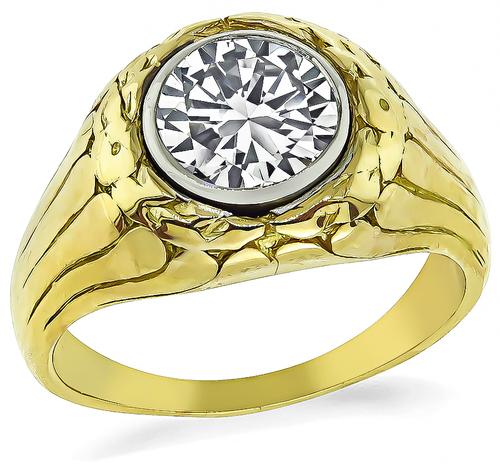 Victorian Round Cut Diamond 14k Yellow and White Gold Gypsy Ring