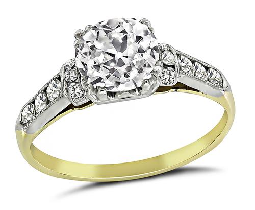 1920s Old Mine Cut Diamond 14k Yellow and White Gold Engagement Ring
