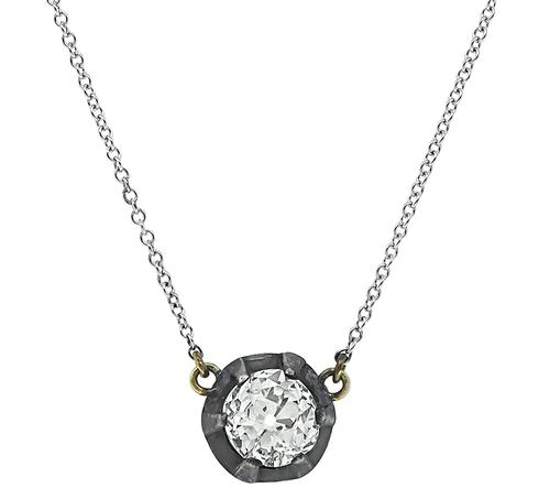 Victorian Old Mine Cut Diamond Silver and Gold Pendant Necklace