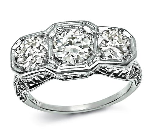 Edwardian Old Mine Cut Diamond 18k White Gold Ring