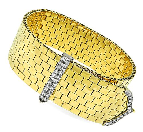 Retro Round Cut Diamond 18k Yellow and White Gold Bracelet