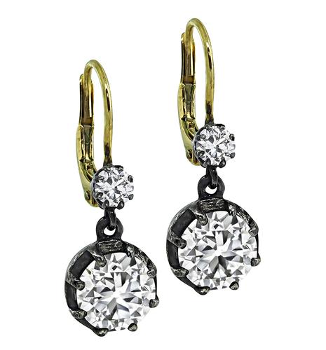 Victorian Old Mine Cut Diamond Silver and Gold Earrings