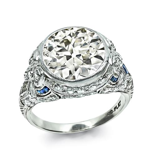 Art Deco Old Mine Cut Diamond Platinum Engagement Ring