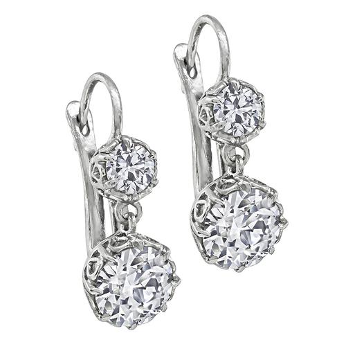 Old Mine Cut Diamond Platinum Dangling Earrings
