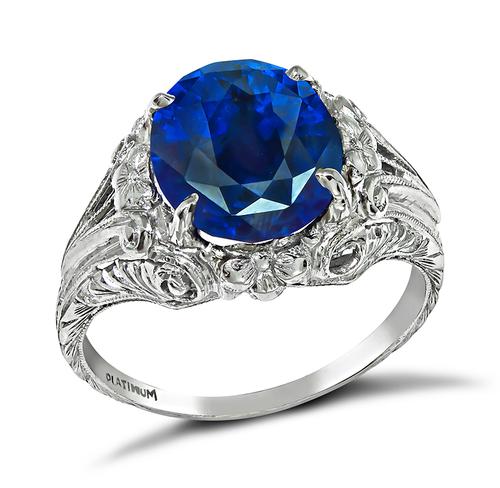 Vintage Oval Cut Sapphire Platinum Engagement Ring