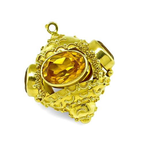 Vintage Oval Cut Citrine 18k Yellow Gold Charm Pendant