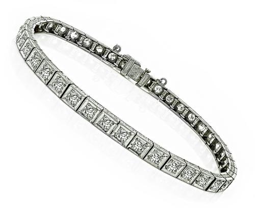 Art Deco Old Mine Cut Diamond Platinum Line Bracelet