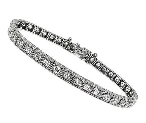 Wide Art Deco Platinum Diamond Bracelet