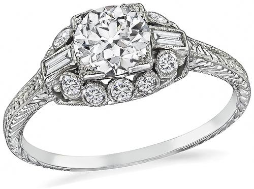 Old European Cut Diamond Platinum Art Deco Engagement Ring