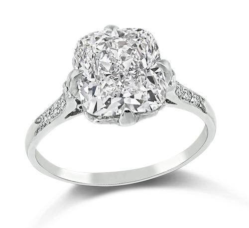 Art Deco Cushion Cut Diamond Platinum Engagement Ring