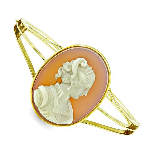 1970s 18k Yellow Gold Cameo Bangle