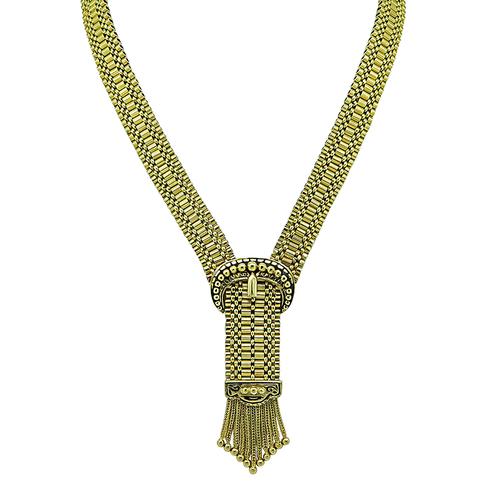 1940s 14k Yellow Gold Enamel Necklace