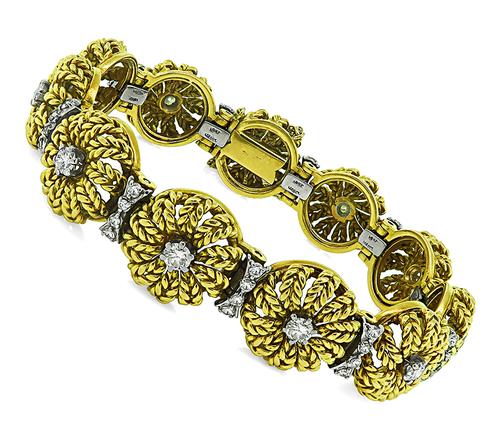 1960s Round Cut Diamond 18k Yellow and White Gold Bracelet by Jabel