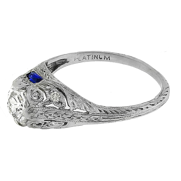 0.70ct Diamond Sapphire Platinum Engagement Ring