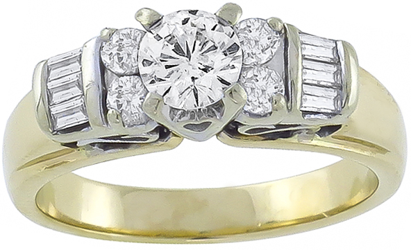 0.50ct center diamond 0.25ct side diamond gold ring photo 1