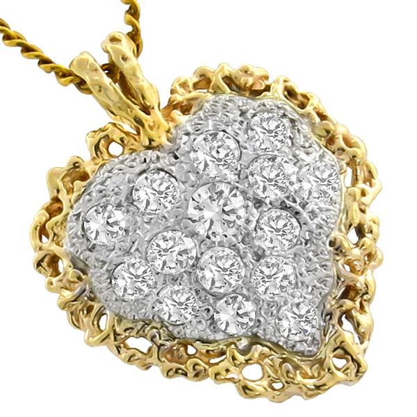 diamond 14k yellow and white gold heart pendant 1