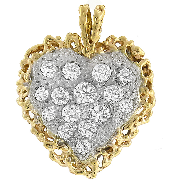 diamond 14k yellow and white gold heart pendant 1