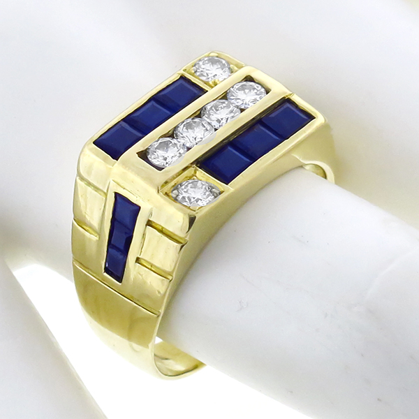 18k yellow  gold sapphire diamond ring 1