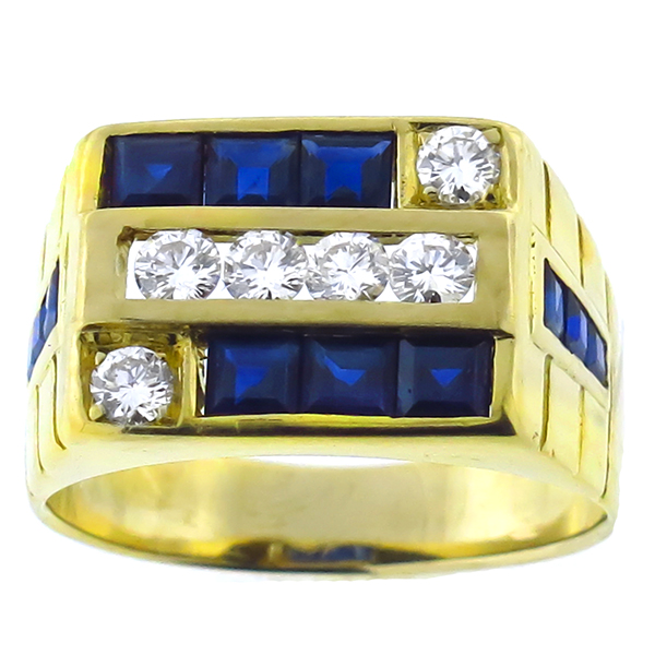 18k yellow  gold sapphire diamond ring 1