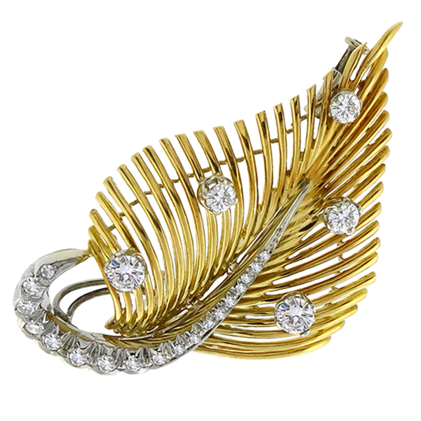 diamond  18k yellow gold leaf 1