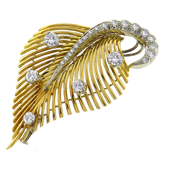 diamond  18k yellow gold leaf 1