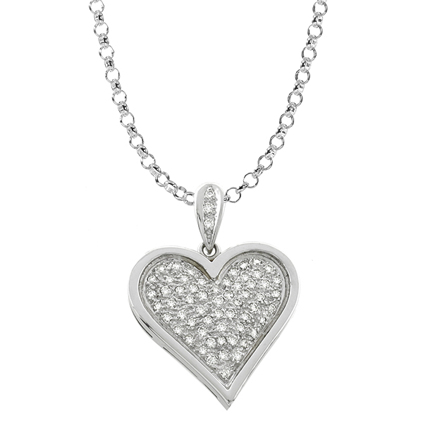 14k white gold diamond heart pendant 1