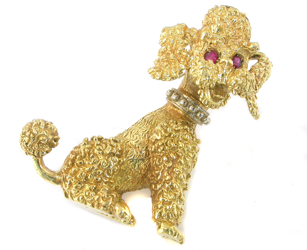 14k yellow gold poodle dog pin 1