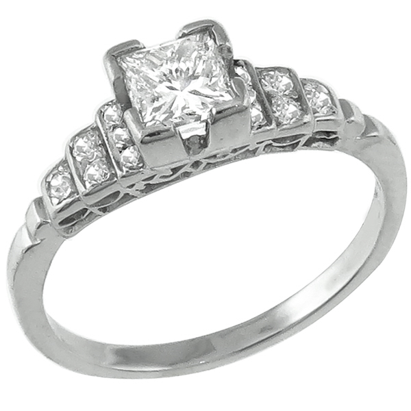 1920s 0.35ct Princess Cut Diamond Platinum Engagement Ring 