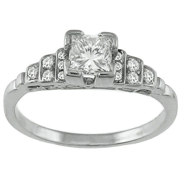 1920s 0.35ct Princess Cut Diamond Platinum Engagement Ring 