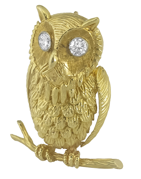 diamond 14k yellow owl  pin 1