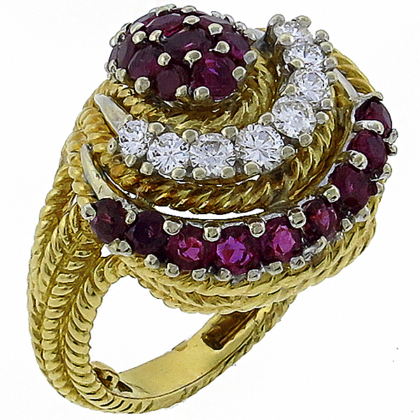 ruby and diamonnd 18k yellow and white gold ring 1