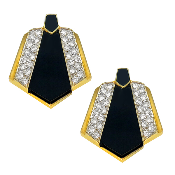 14k yellow gold diamond and onyx earrings 1