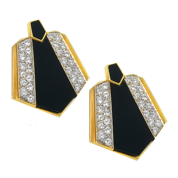 14k yellow gold diamond and onyx earrings 1