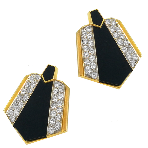 14k yellow gold diamond and onyx earrings 1