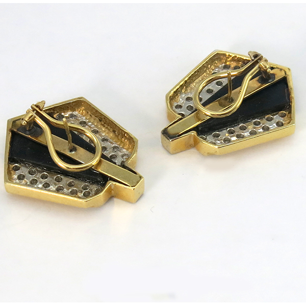 14k yellow gold diamond and onyx earrings 1