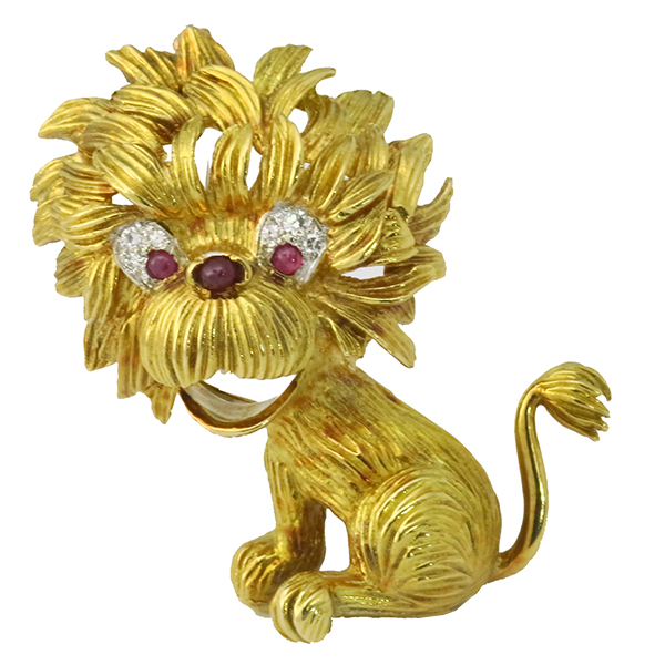 18k yellow and white gold lion pin 1