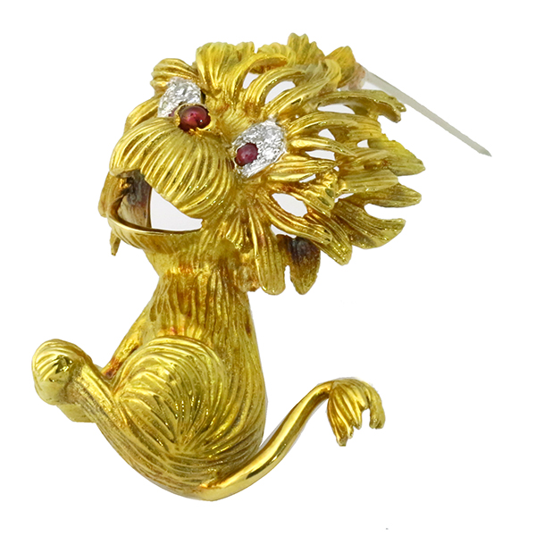 18k yellow and white gold lion pin 1