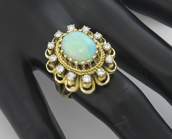 1960s opal diamond 14k gold ring 3/4 view photo