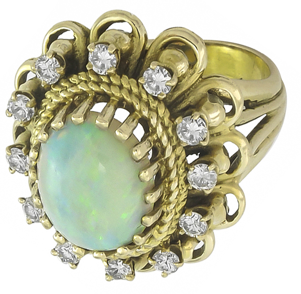 1960s opal diamond 14k gold ring 3/4 view photo