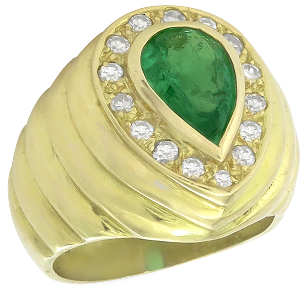 vintage 2.00ct emerald diamond 18k gold ring 3/4 view  photo