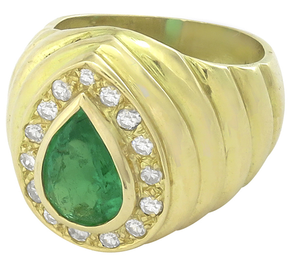 vintage 2.00ct emerald diamond 18k gold ring 3/4 view  photo