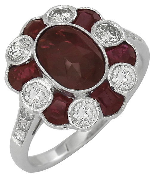 2.92ct ruby 0.61ct diamond gold ring 3/4 view photo