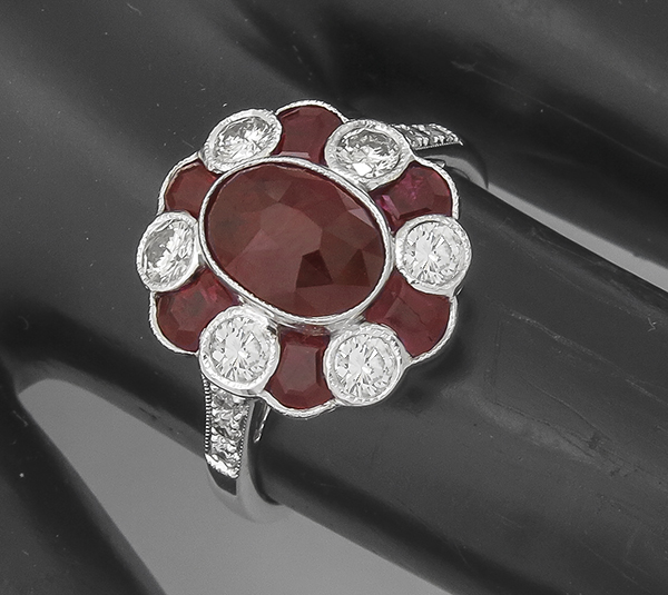 2.92ct ruby 0.61ct diamond gold ring 3/4 view photo