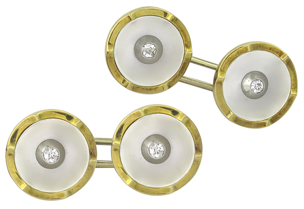 diamond mother of pearl 18k gold cufflinks front view photo