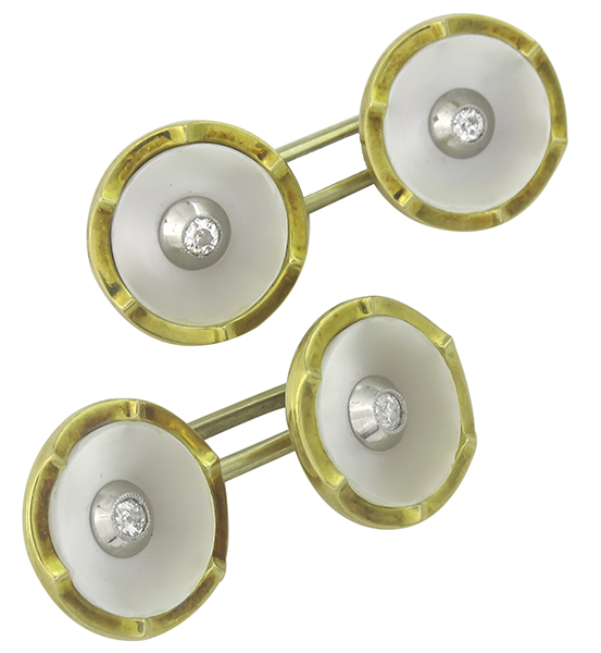 diamond mother of pearl 18k gold cufflinks front view photo