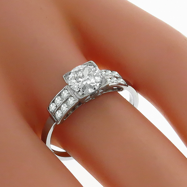 Antique 1920s 0.75ct Old Mine Cut Diamond Platinum Engagement Ring 